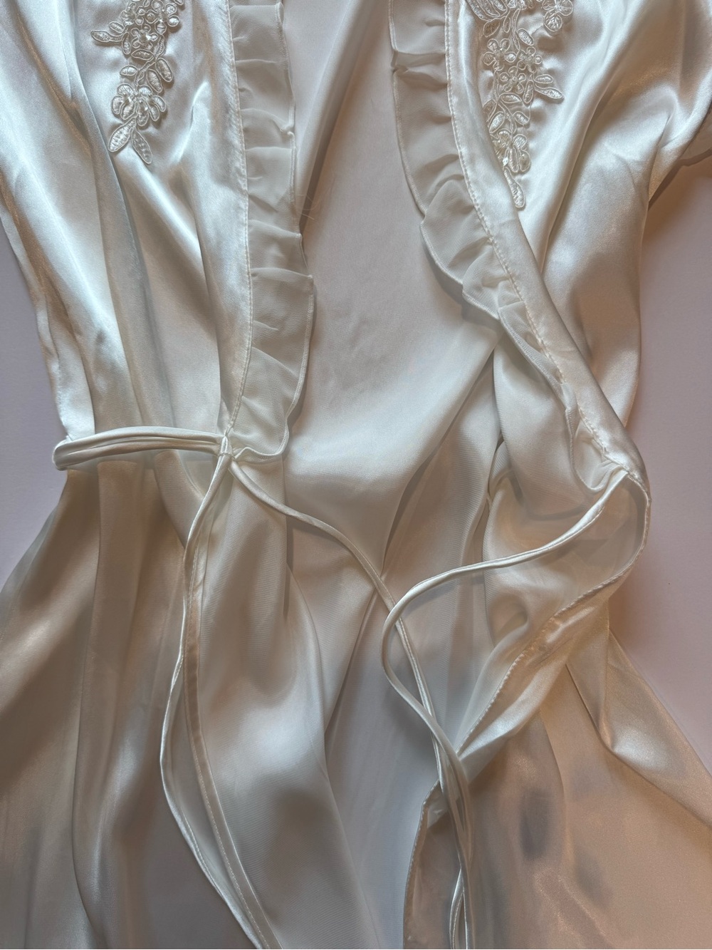 Linea Donatella Ivory Satin Embroidered Ruffle Robe - Picture 7 of 7